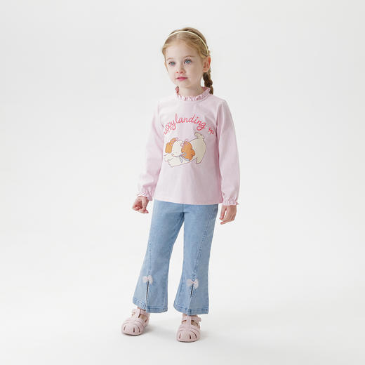 马克珍妮女童蝴蝶结Q弹牛仔喇叭裤 宝宝裤子2025年春装新款550336 商品图1