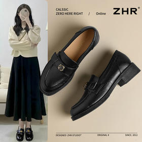 ZHR玫瑰扣饰乐福鞋女2025春季新款复古英伦风单鞋一脚蹬小皮鞋子