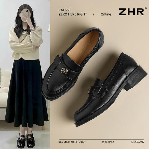 ZHR玫瑰扣饰乐福鞋女2025春季新款复古英伦风单鞋一脚蹬小皮鞋子 商品图0