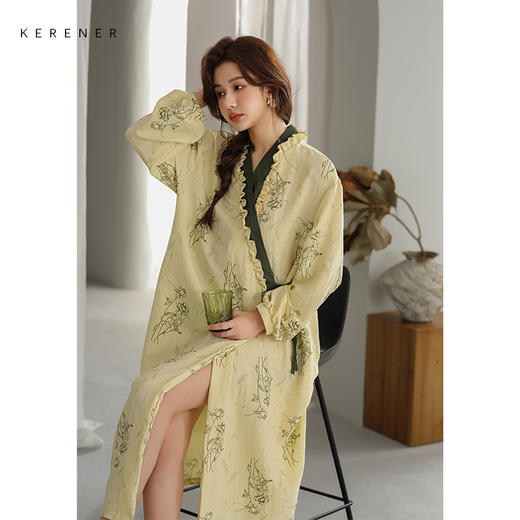 可人儿小众设计新款泡泡绵女士睡裙春秋长袖少女睡衣可外穿连衣裙 商品图1