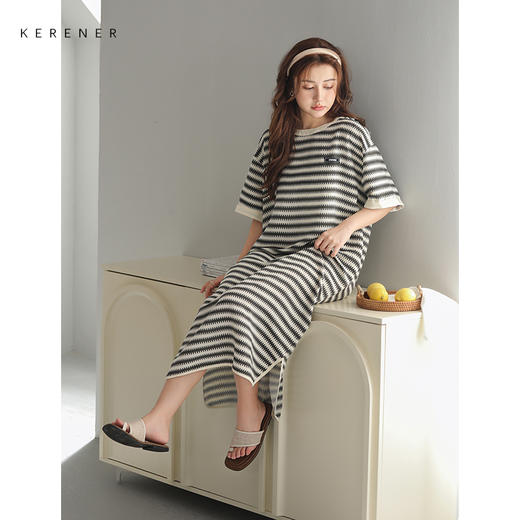 可人儿小众设计师新款泡泡绵女睡衣夏季短袖少女睡裙可外穿连衣裙 商品图3