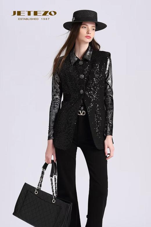 裘堤婼JETEZO暗夜刺绣亮片酷雅马甲BD15001Y1 商品图0