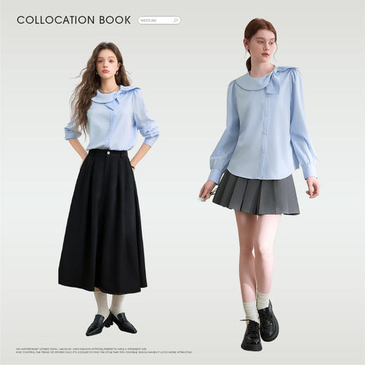 设计感娃娃领蝴蝶结绑带衬衫女气质垂感泡泡袖衬衣V0250137 商品图1