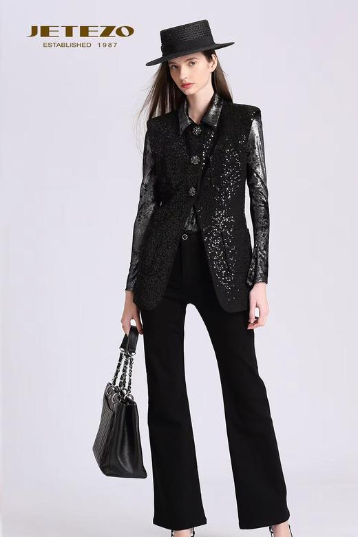 裘堤婼JETEZO暗夜刺绣亮片酷雅马甲BD15001Y1 商品图2