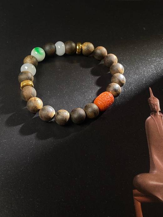 XY0088原创沉香DIY手串辣绿翡翠18K金南红桶珠 商品图5