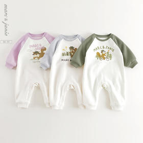 马克珍妮宝宝萌趣松鼠撞色连体衣婴儿哈衣爬服2025春款新品250077