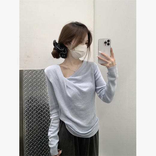 西遇荡领针织衫女新款不规则领口薄款外穿毛衣收腰上衣SS150066 商品图4