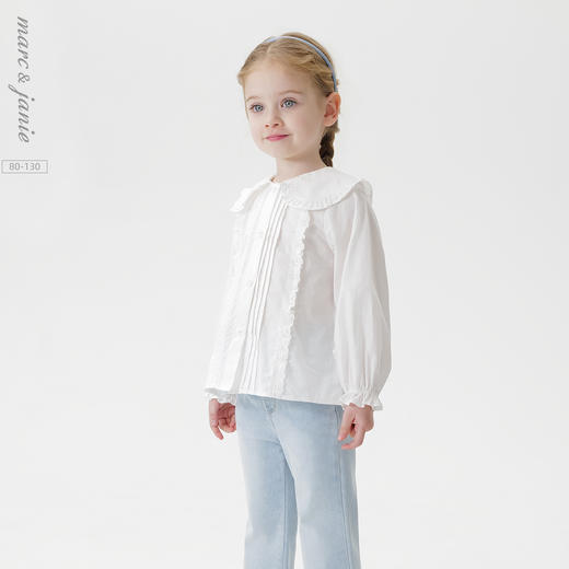 马克珍妮女童甜美花边领衬衫 宝宝纯棉衬衣2025年春装新款250250 商品图0