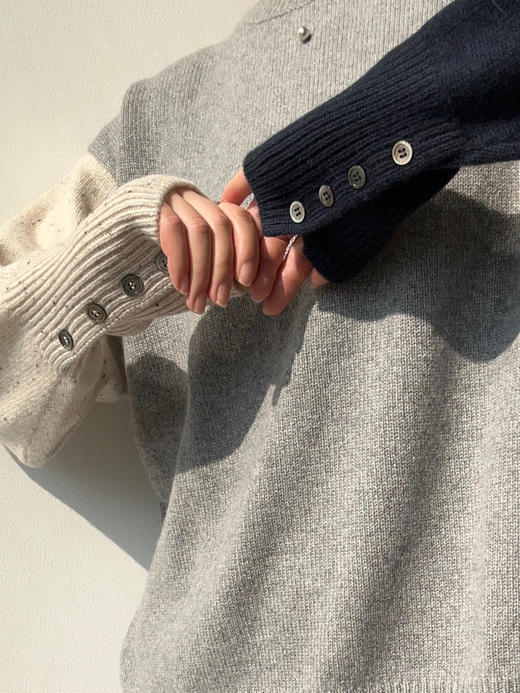 Puree｜#1966 color block crewneck 三色圆领套头羊绒毛衣  [混色] 商品图1