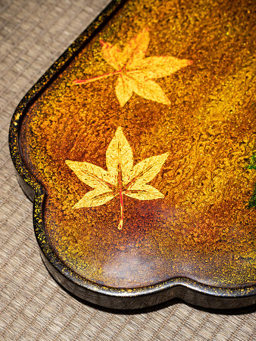 0591【国企严选，山海食材】【瓷漆器茶盘】非遗技艺大漆流金枫叶小茶台 福州茶盘家用黑檀木茶室装饰大小号壶承干泡 分享盘/00210016B 商品图4