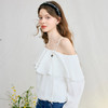 两三事浪潮吟咏2025春季新款性感荷叶边领单边露肩白色长袖衬衫女 商品缩略图1