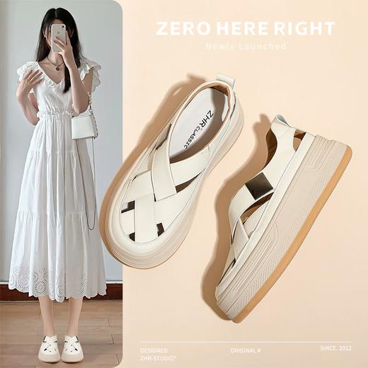 ZHR则则厚底透气板鞋女2024夏季复古时尚百搭单鞋增高罗马凉鞋女 商品图7