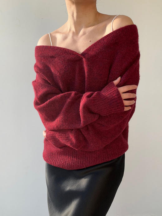 CINNAMON｜44910021 V领串珠套头毛衫  [ 赤霞珠红 ] 商品图5