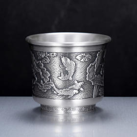 子佩集S999银【鱼戏荷香】茶杯纯银【DLCB013】茶具仿古高杯2501