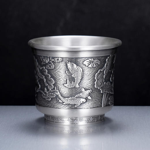 子佩集S999银【鱼戏荷香】茶杯纯银【DLCB013】茶具仿古高杯2501 商品图0