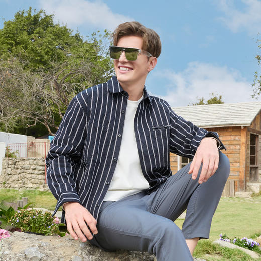 半身缘男装 春季纯棉条纹立体显高显瘦舒适衬衫251212P01012033 商品图3