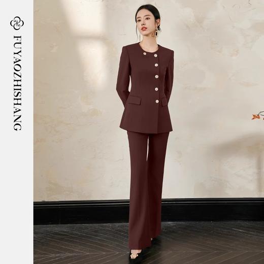 IWY/扶摇系列 暗红色职业装女秋冬流行色高级感羊毛西装外套微喇裤FYCP571 商品图2