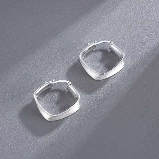 子佩集S925银【霜秀】耳环纯银【BF766】原创2扣环耳圈方形2501 商品图3