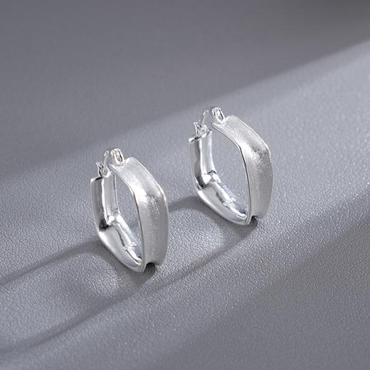 子佩集S925银【霜秀】耳环纯银【BF766】原创2扣环耳圈方形2501 商品图2
