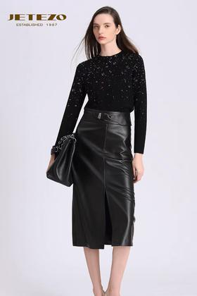 裘堤婼JETEZO 哑光轻奢前卫皮质半裙BD15509C1