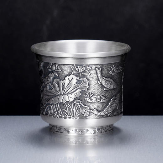 子佩集S999银【鱼戏荷香】茶杯纯银【DLCB013】茶具仿古高杯2501 商品图3