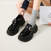 西遇增高厚底乐福鞋女新款一脚蹬黑色勃肯鞋英伦小皮鞋V0356295 商品缩略图0