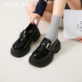 西遇增高厚底乐福鞋女新款一脚蹬黑色勃肯鞋英伦小皮鞋V0356295