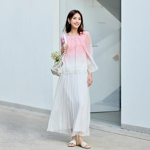 【林栖设计小店】桑蚕丝衬衫绣花优雅渐变多色开衩飞片2025春季新品上衣女1932147B 商品图7