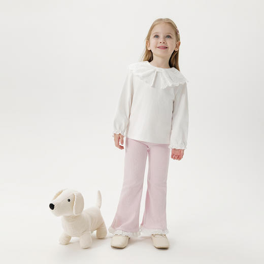 马克珍妮女童甜美绣花边喇叭裤 宝宝打底裤2025年春装新款250300 商品图3