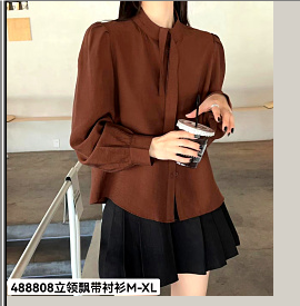 488808立领飘带天丝衬衫