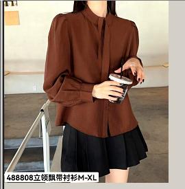 488808立领飘带天丝衬衫 商品图0