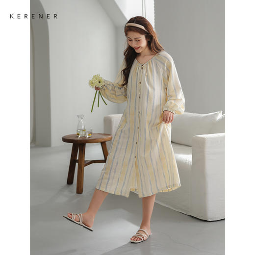 可人儿小众设计新款泡泡绵女士睡裙春秋长袖少女睡衣可外穿连衣裙 商品图1