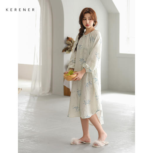 可人儿小众设计新款泡泡绵女士睡裙春秋长袖少女睡衣可外穿连衣裙 商品图3