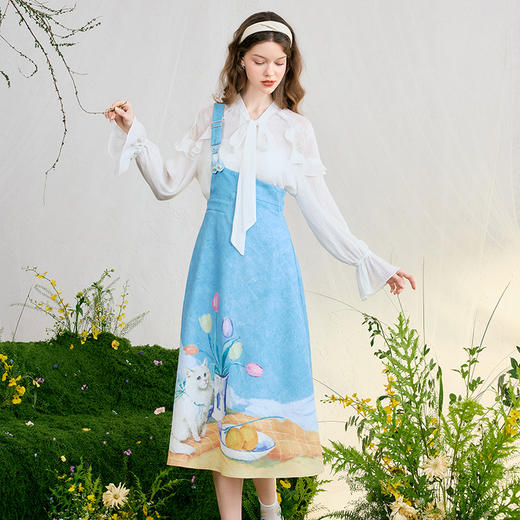 两三事 云烟成雾 2025春季新款甜美拼布荷叶边长袖白色上衣女宽松 商品图2