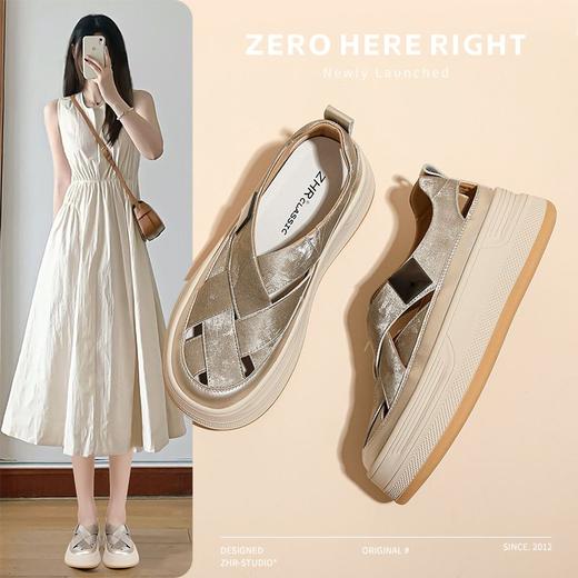 ZHR则则厚底透气板鞋女2024夏季复古时尚百搭单鞋增高罗马凉鞋女 商品图5