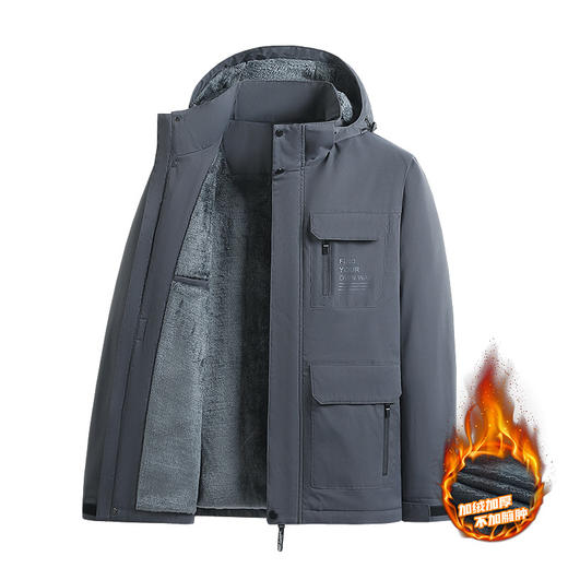 秋冬季加绒加厚棉衣羊羔绒 男保暖透气外套时尚休闲带帽工装冲锋衣 商品图1