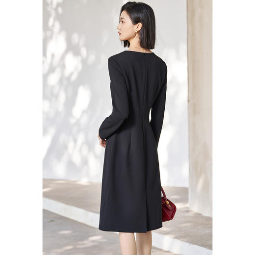 剩S/M/L 米思阳2026春季新款简约高级感小V领连衣裙挺阔版型显瘦裙子5053 商品图2