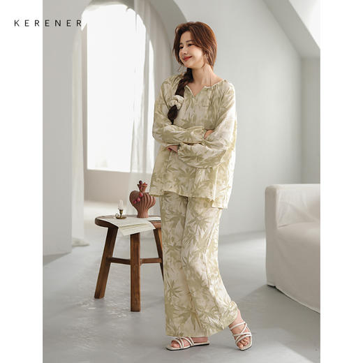 可人儿原创设计新款泡泡绵女士睡衣春秋长袖时尚可外出家居服套装 商品图3