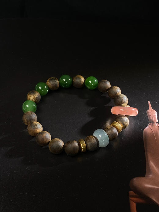 XY0060原创沉香DIY圆珠手串碧玉南红跑环 商品图5