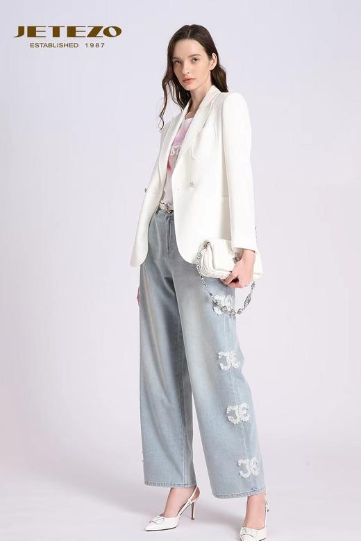 裘堤婼JETEZO质感直筒显瘦蓝色牛仔裤BD15301B1 商品图1