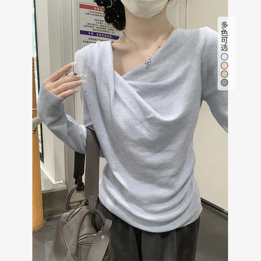 西遇荡领针织衫女新款不规则领口薄款外穿毛衣收腰上衣SS150066 商品图0