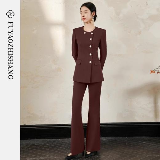 IWY/扶摇系列 暗红色职业装女秋冬流行色高级感羊毛西装外套微喇裤FYCP571 商品图3
