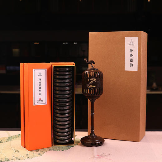 【茶香器韵】高端沉香组合 观月铜香炉（送防火棉10片）一套奇韵沉香（无粘粉、祥云形状、20片装*2 2盒奇韵沉香 商品图1