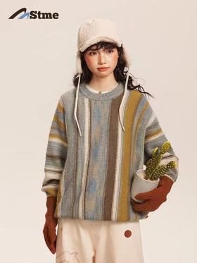 早乙女惠子saotome/STMMY244490/复古油画肌理条纹马海毛提花毛衣