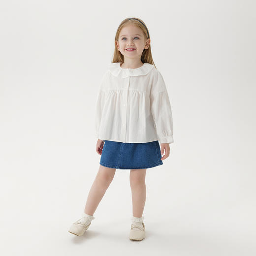 马克珍妮女童文艺荷叶领衬衫 宝宝纯棉衬衣2025年春装新款250253 商品图1
