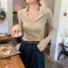 西遇驳领针织衫女2025年春季新款V领外穿弹性薄款毛衣短款上衣SS150061 商品缩略图1