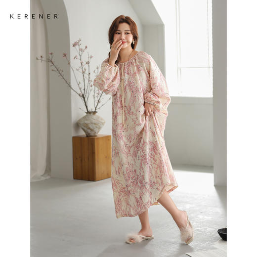 可人儿小众设计新款泡泡绵女士睡裙春秋长袖少女睡衣可外穿连衣裙 商品图3
