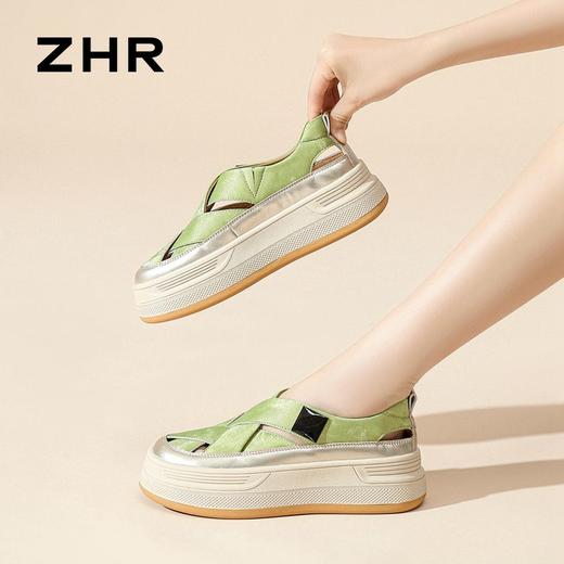 ZHR则则厚底透气板鞋女2024夏季复古时尚百搭单鞋增高罗马凉鞋女 商品图1