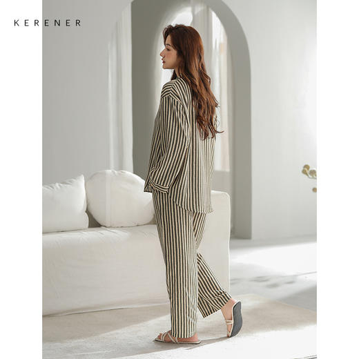 可人儿原创设计新款超柔缎女士睡衣春秋长袖时尚可外出家居服套装 商品图3