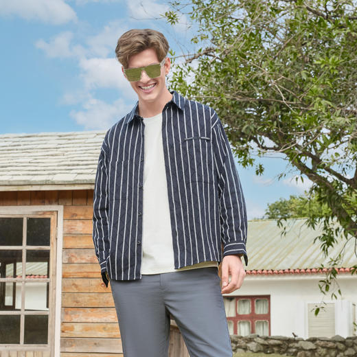 半身缘男装 春季纯棉条纹立体显高显瘦舒适衬衫251212P01012033 商品图1